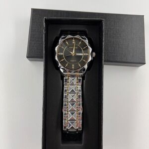 Men Quartz Watch Stainless Steel Two Tone Gold Silver Black Dial Water Resistant